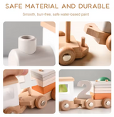 Wooden Train Birthday Toy – Montessori Educational Pull-Along Toy with Numbers & Blocks for Toddlers