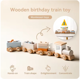 Wooden Train Birthday Toy – Montessori Educational Pull-Along Toy with Numbers & Blocks for Toddlers