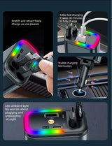 5-in-1 Retractable Car Charger – LED Starlight + QC3.0 + High-Speed USB Type-C / USB-A Outputs