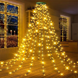 LED Ring Waterfall Christmas Tree Top Light – Easy Drape-On Star String Light with USB Power