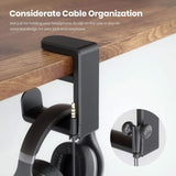 Adjustable Clamp-On Rotating Headphone Stand – 10–42mm Desk Mount