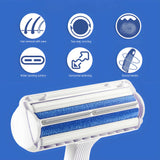 Reusable silicone pet fur remover roller — self-cleaning, no refills, ideal for dogs & cats on couches, beds & carpets.