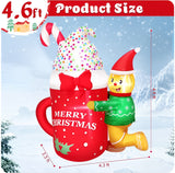 4.6FT Christmas Inflatable Gingerbread Man with Mug – LED Light-Up Outdoor Decoration