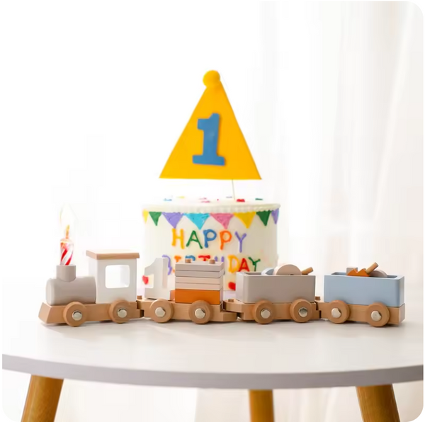 Wooden Train Birthday Toy – Montessori Educational Pull-Along Toy with Numbers & Blocks for Toddlers
