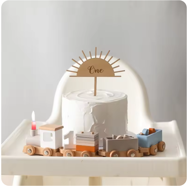 Wooden Train Birthday Toy – Montessori Educational Pull-Along Toy with Numbers & Blocks for Toddlers