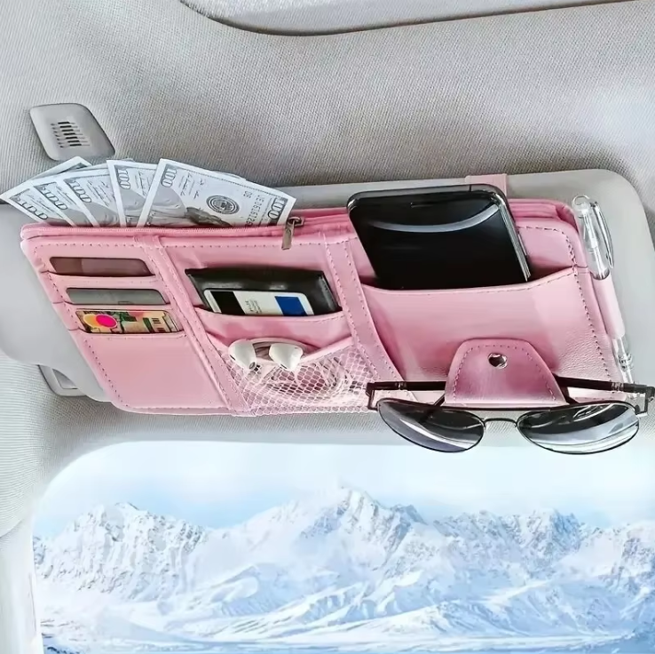 Car Sun Visor Organizer – Multi-Pocket Storage for Sunglasses, Cards, and Phone