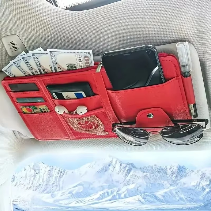 Car Sun Visor Organizer – Multi-Pocket Storage for Sunglasses, Cards, and Phone