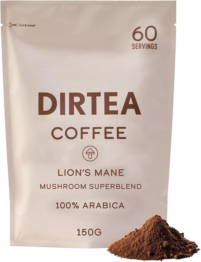 Dirtea Mushroom Coffee with Organic Lion’s Mane, Maca, Ashwagandha & Vitamin B Complex