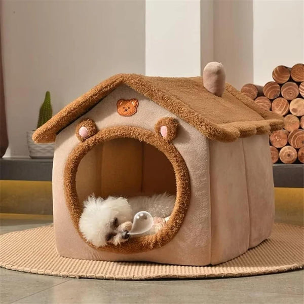 Foldable Pet House Bed – Washable Soft Cave for Small Dogs & Cats