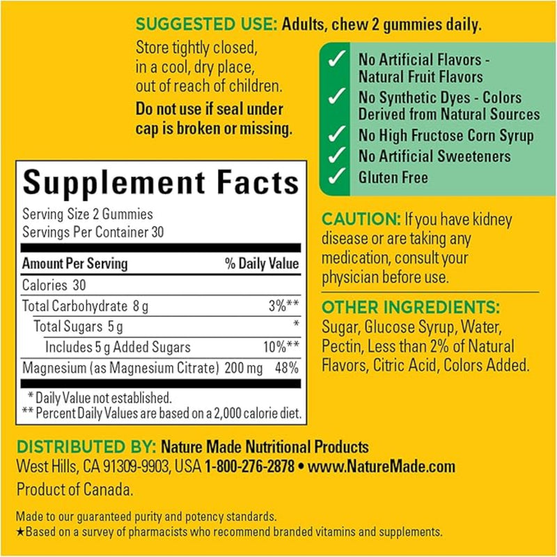 Nature Made High Absorption Magnesium Citrate Gummies – 200 mg