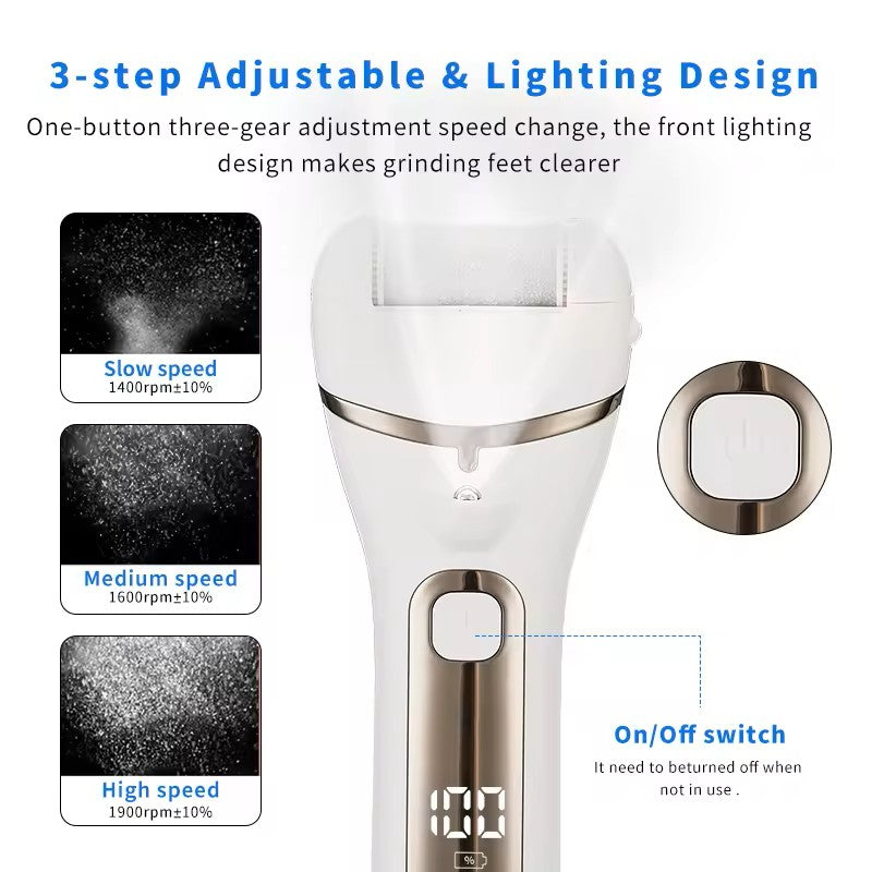 Electric Foot Callus Remover – USB Rechargeable Pedicure Grinder with 3 Grinding Heads & Strong Motor
