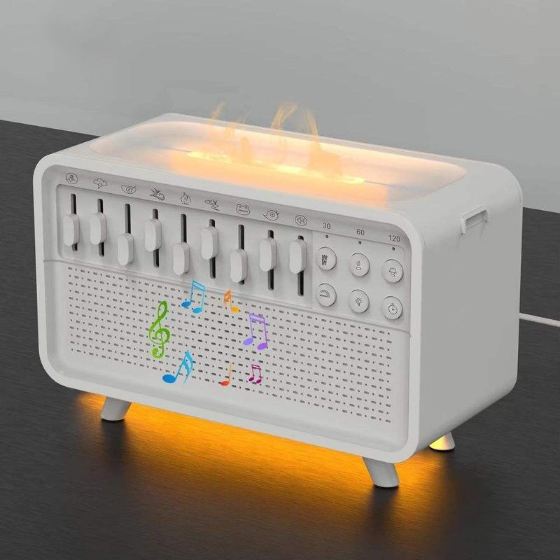 10W Bluetooth Portable White Noise Machine & Flame Aroma Diffuser – 8 Nature Sounds, Smart Home Sleep Aid