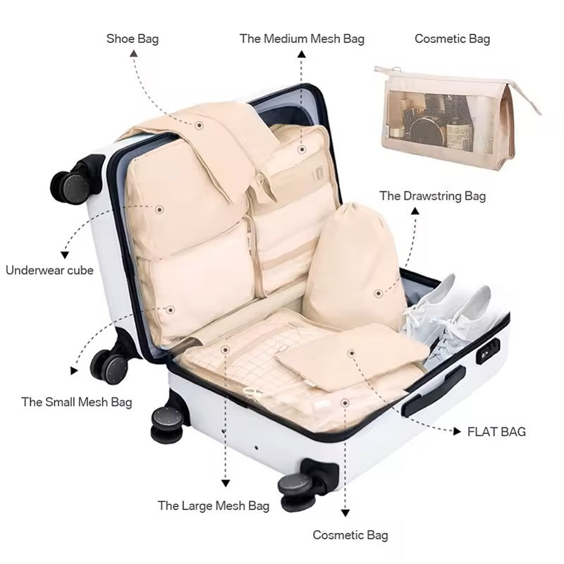 8-Piece Fashion Travel Storage & Packing Cubes Set – Portable Luggage Organizers with Zippers