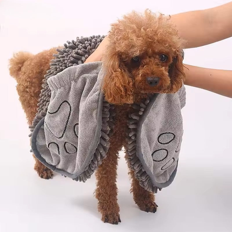 Chenille Pet Paw Microfiber Dog Bath Towel – Super Absorbent, Quick-Dry Pet Grooming Towel