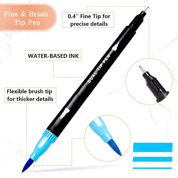 Dual-Tip Watercolor Brush Markers 72-Color Art Set with Fine & Brush Tips