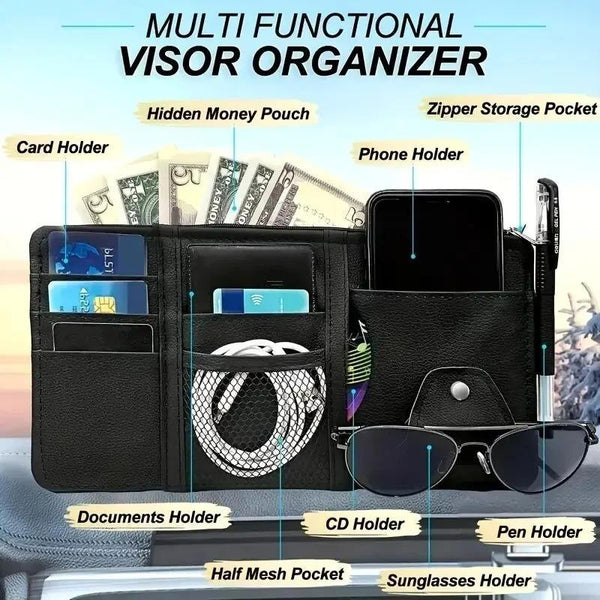 Car Sun Visor Organizer – Multi-Pocket Storage for Sunglasses, Cards, and Phone