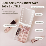 USB Rechargeable LED Makeup Mirror & Cosmetic Box – Double-Sided Pink Mirror with Brush Holder