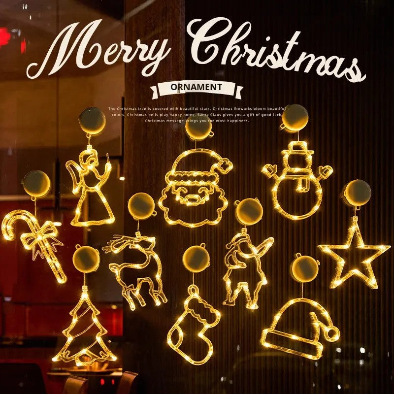 Christmas LED Light Snowflake & Santa Hanging Sucker Lamp – Window/Wall Holiday Decoration