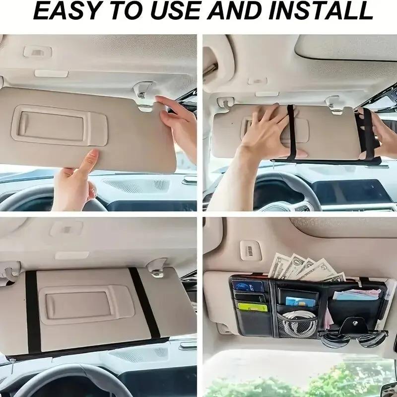 Car Sun Visor Organizer – Multi-Pocket Storage for Sunglasses, Cards, and Phone