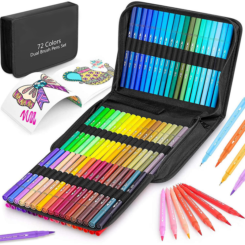 Dual-Tip Watercolor Brush Markers 72-Color Art Set with Fine & Brush Tips