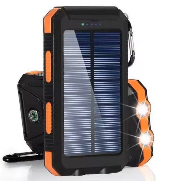 20000 mAh Waterproof Solar Power Bank – High Output Charger with Compass & LED