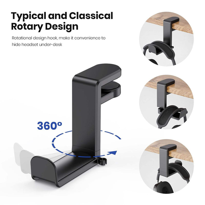 Adjustable Clamp-On Rotating Headphone Stand – 10–42mm Desk Mount