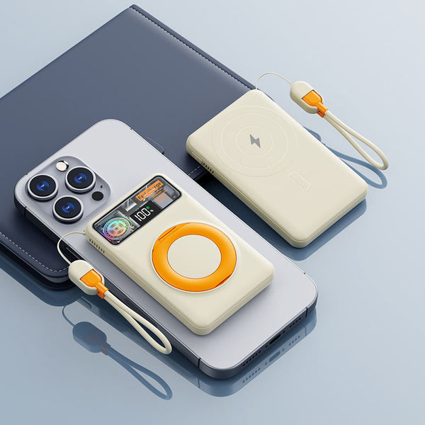10,000 mAh Magnetic Power Bank with Built-in Lanyard, Cable, Mini Fan & Phone Stand — Fast Charge & Cooling for Travel