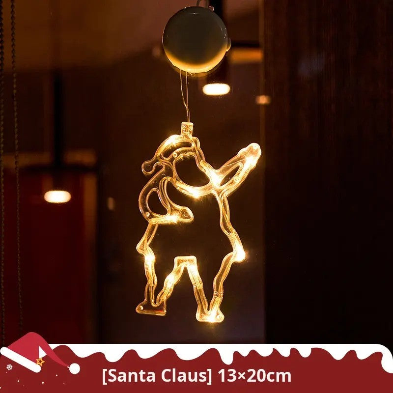 Christmas LED Light Snowflake & Santa Hanging Sucker Lamp – Window/Wall Holiday Decoration