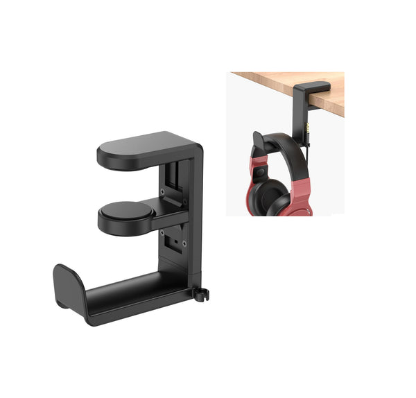 Adjustable Clamp-On Rotating Headphone Stand – 10–42mm Desk Mount
