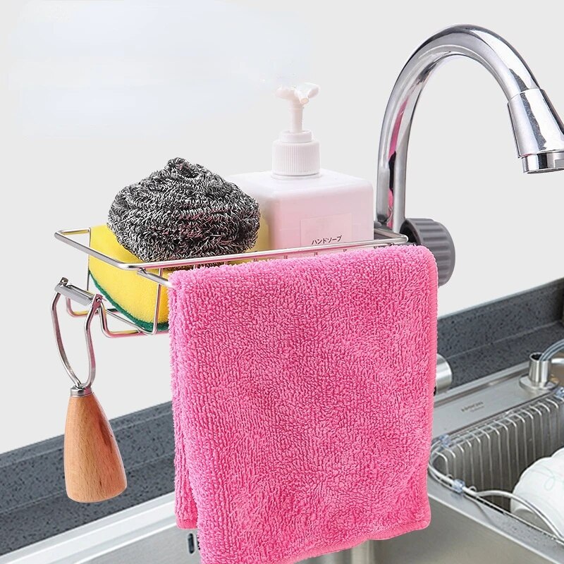Kitchen Stainless Steel Sink Drain Rack Sponge Storage Faucet Holder ...