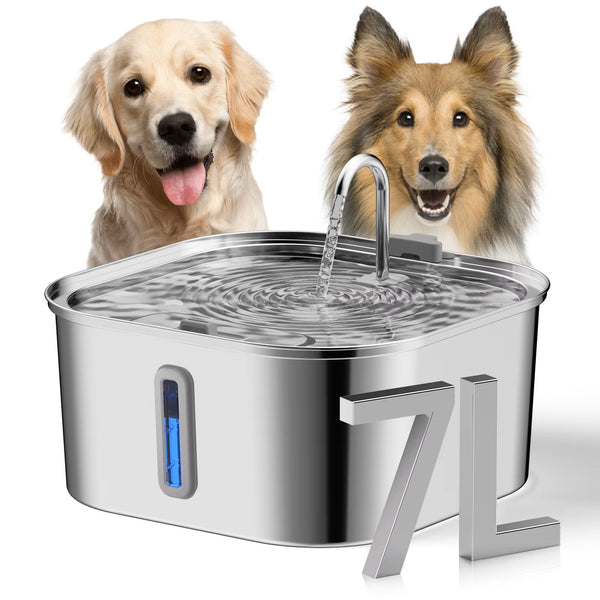 7 L Stainless Steel Automatic Pet Water Feeder – Gravity Fountain with Water Level Window