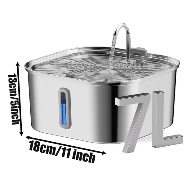 7 L Stainless Steel Automatic Pet Water Feeder – Gravity Fountain with Water Level Window