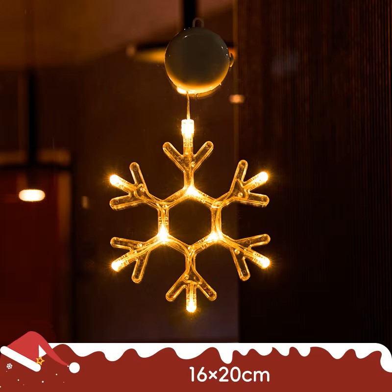 Christmas LED Light Snowflake & Santa Hanging Sucker Lamp – Window/Wall Holiday Decoration