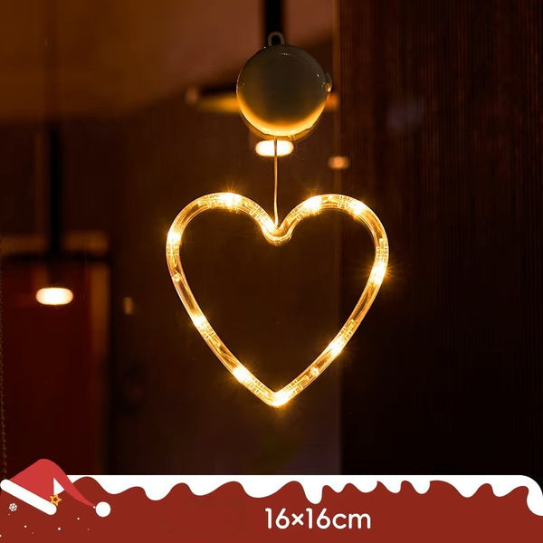 Christmas LED Light Snowflake & Santa Hanging Sucker Lamp – Window/Wall Holiday Decoration