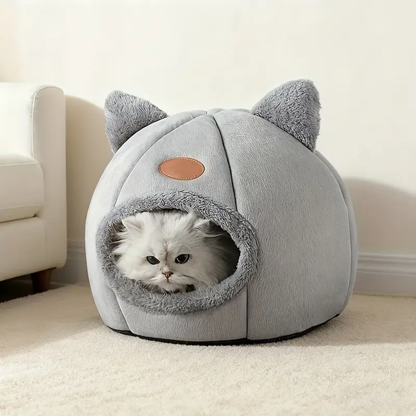 Warm Pet House with Soft Cushion – Semi-Enclosed Bed for Cats and Small Dogs
