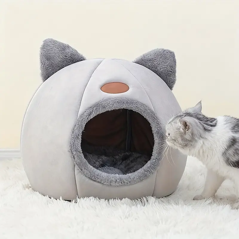 Warm Pet House with Soft Cushion – Semi-Enclosed Bed for Cats and Small Dogs