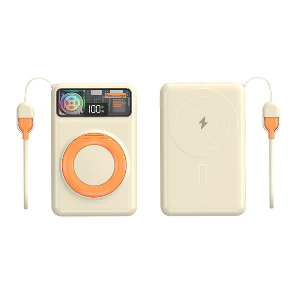 10,000 mAh Magnetic Power Bank with Built-in Lanyard, Cable, Mini Fan & Phone Stand — Fast Charge & Cooling for Travel